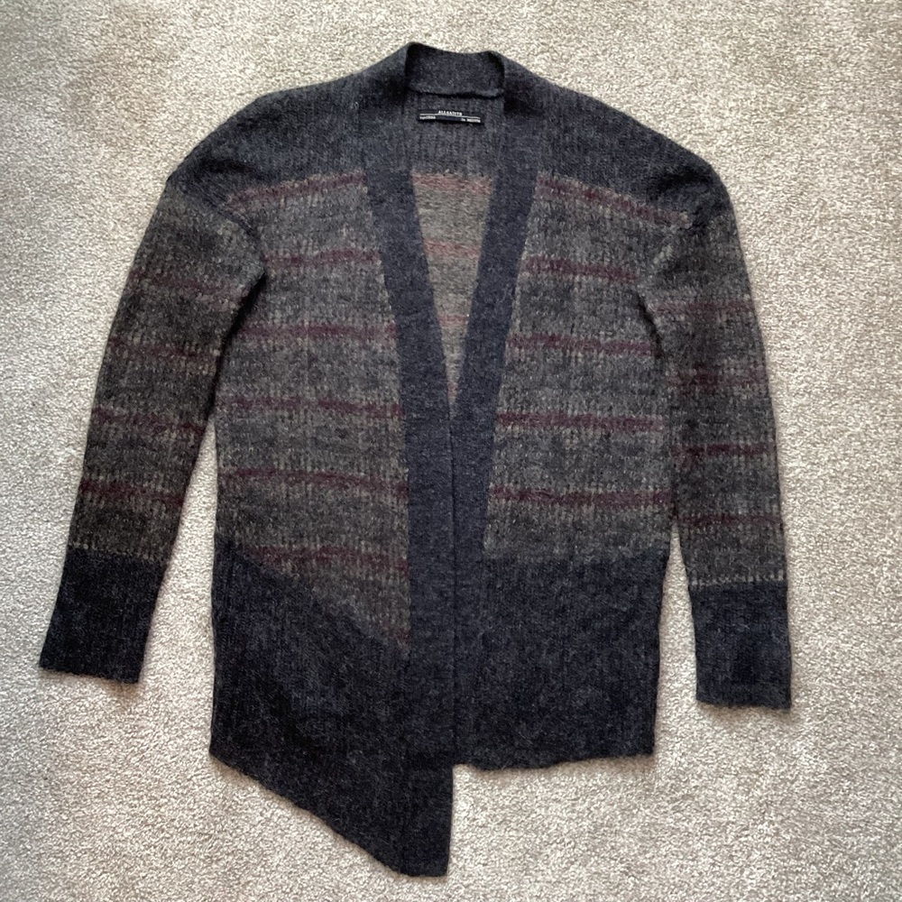 AllSaints Women's Kaff Mohair Blend Cardigan Sweater Knit Asymmetrical Medium - Picture 3 of 7